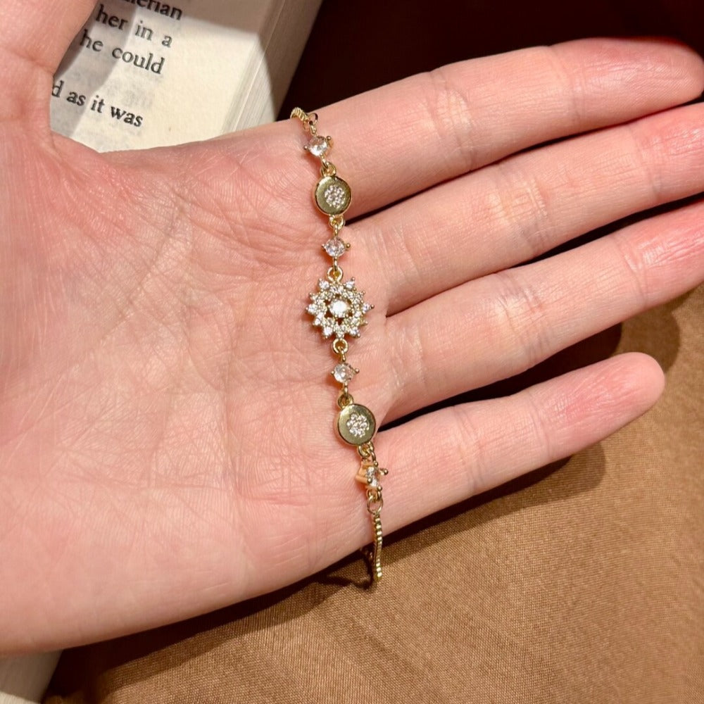 Vintage Snowfall Starburst Gold-Trim Crystal Bracelet