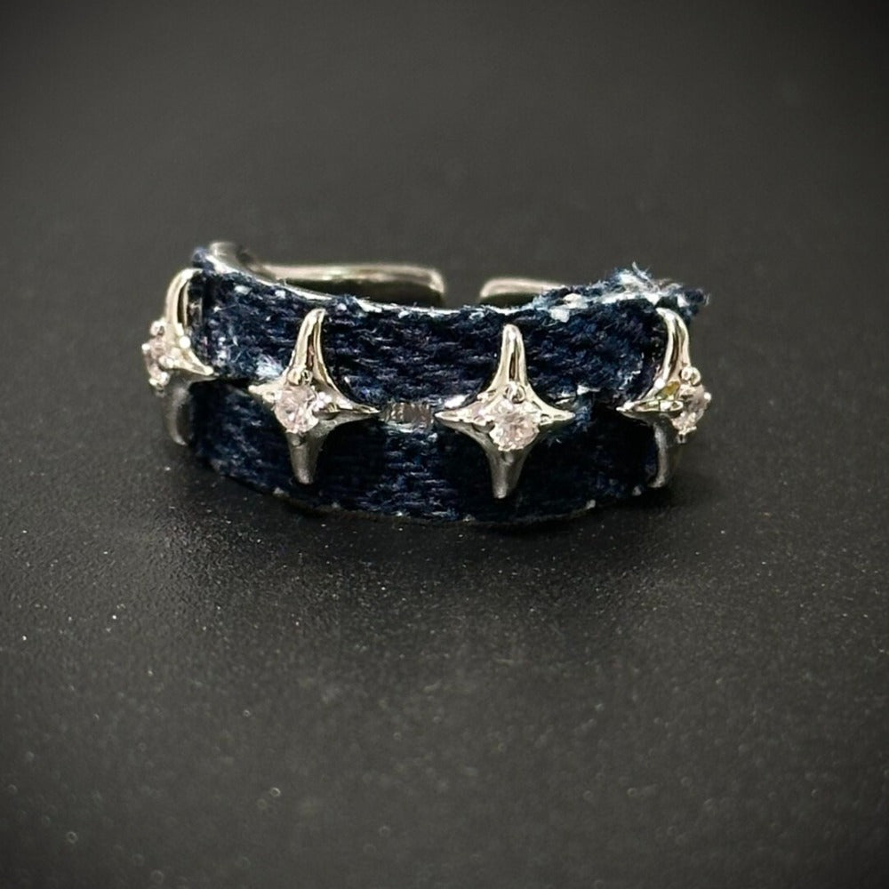 Vintage Open Band Star & Denim Ring