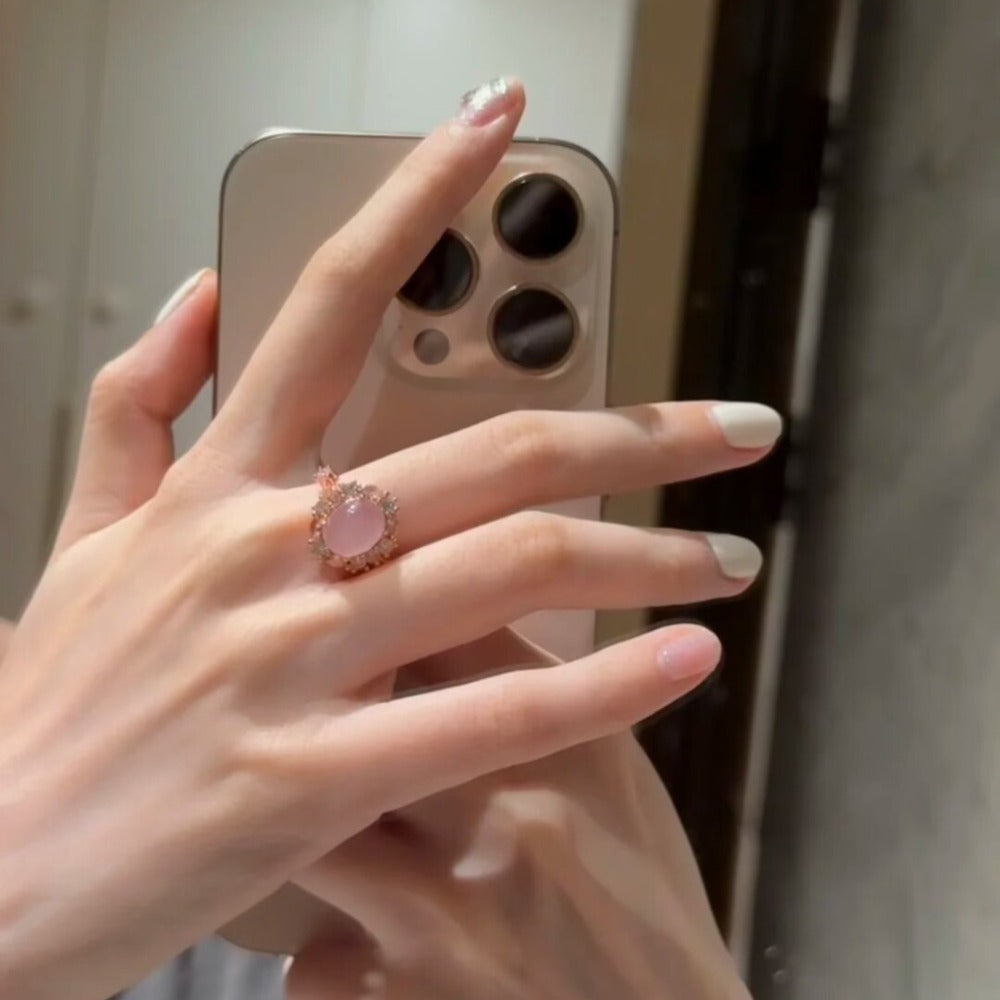 Midsummer Night Pink Chalcedony Cabochon Ring