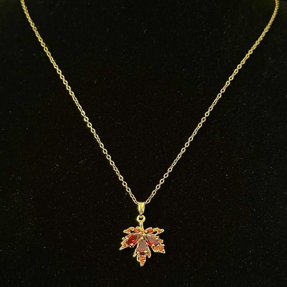 Vintage Red Crystal Maple Leaf Necklace