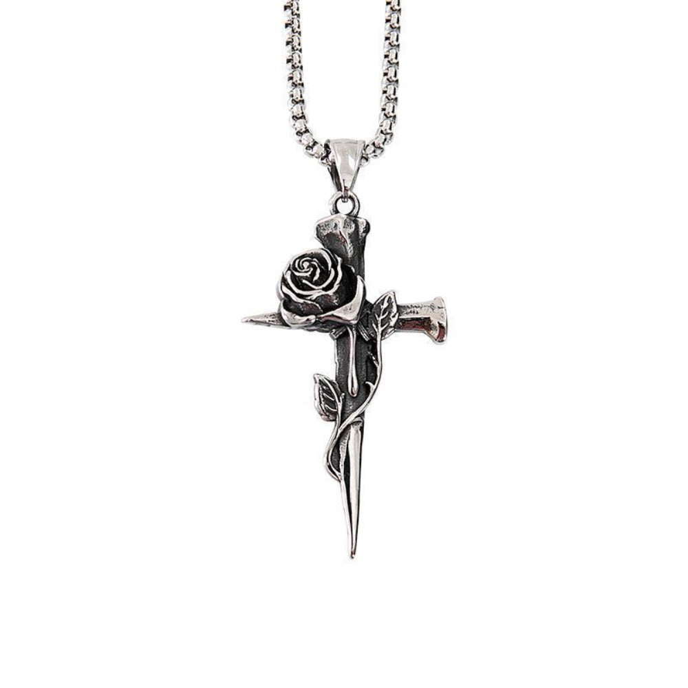 Thorn & Rose Cross Necklace