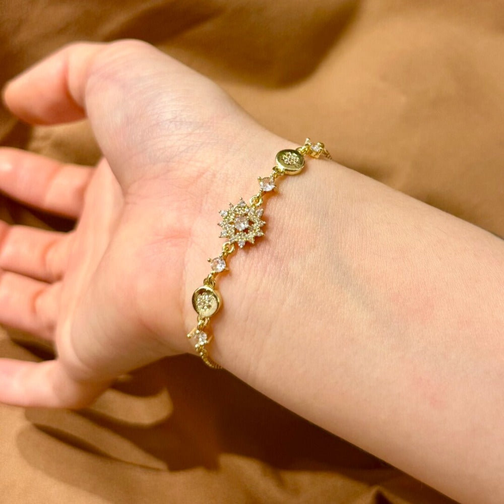 Vintage Snowfall Starburst Gold-Trim Crystal Bracelet