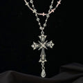 Full Crystal Pearl Cross Necklace
