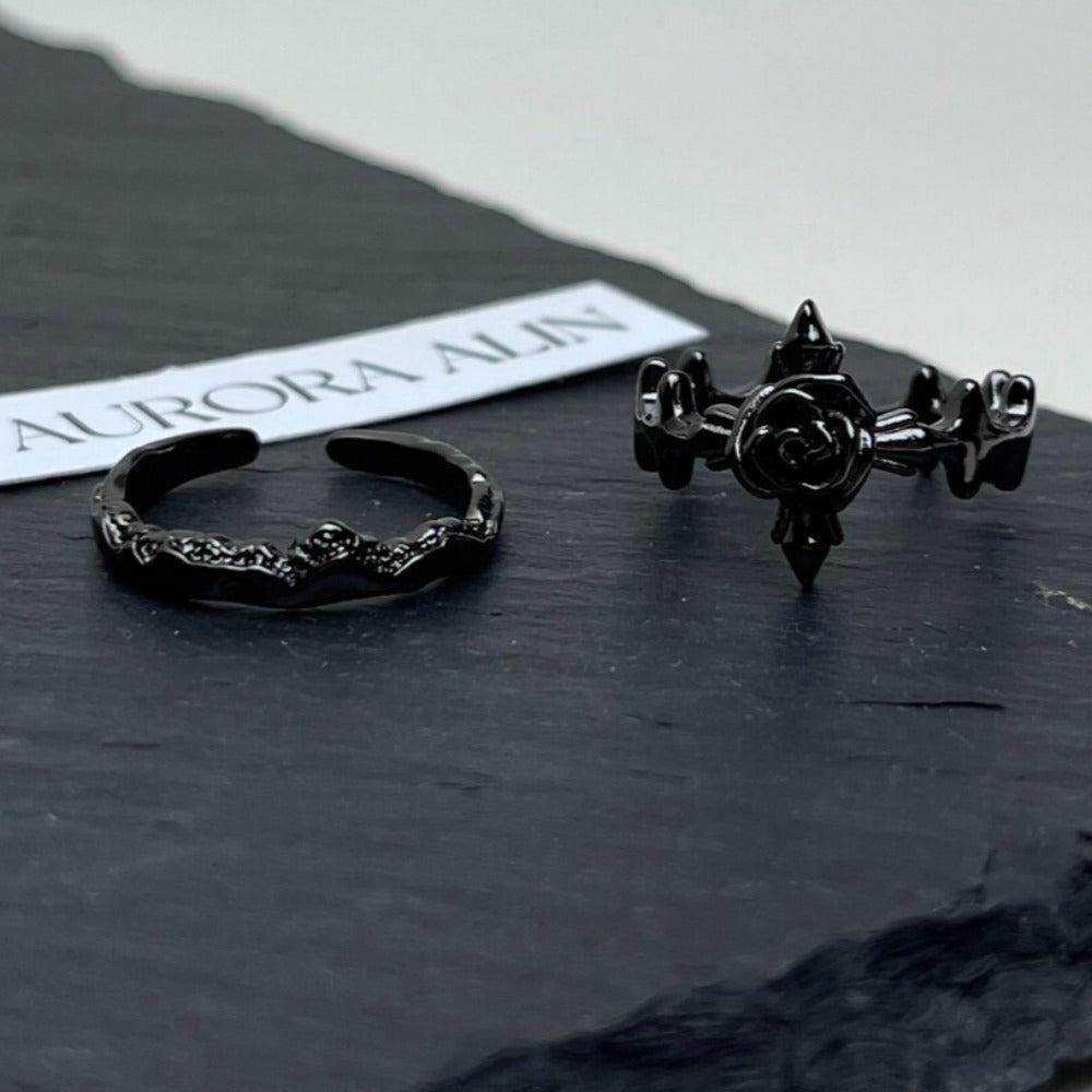 Dark Gothic Zirconia Couple Ring Set