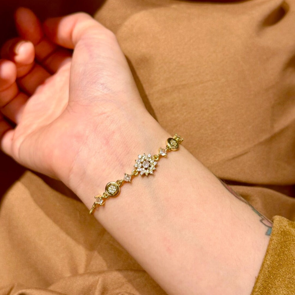 Vintage Snowfall Starburst Gold-Trim Crystal Bracelet