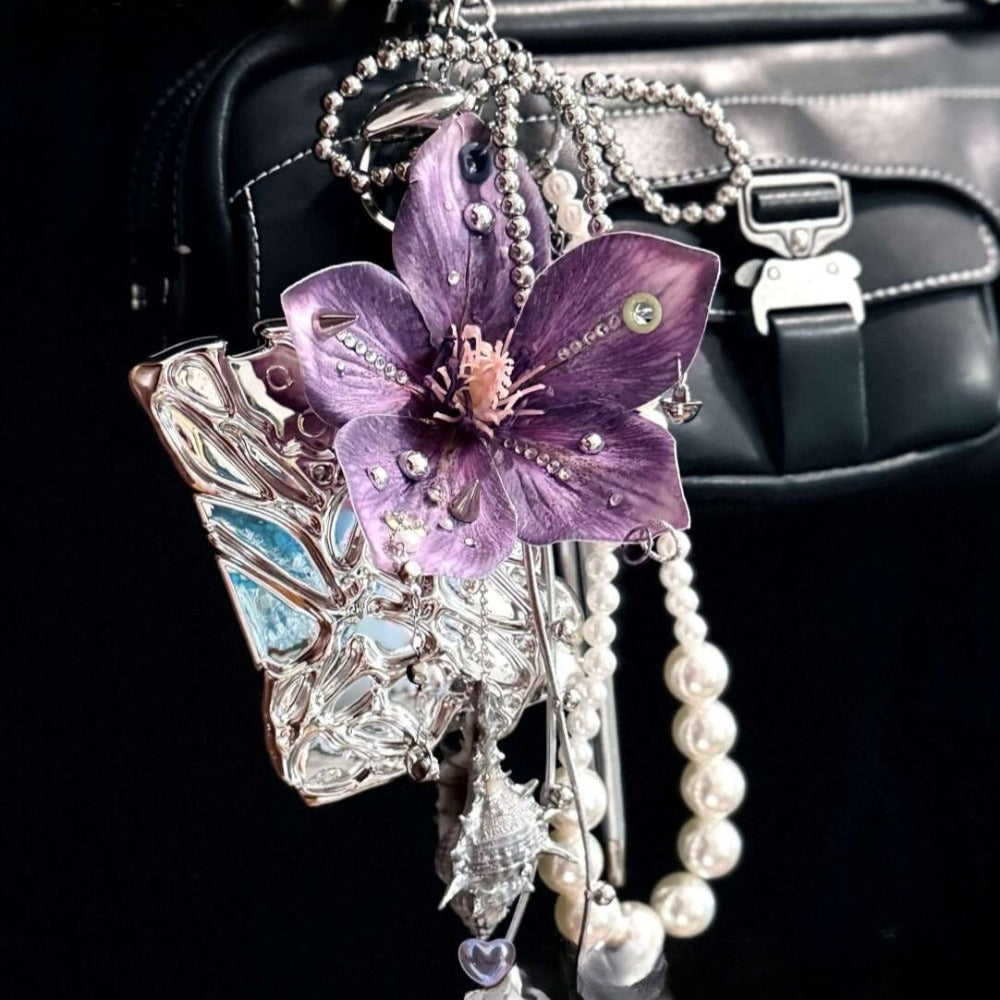 Thorn Garden Series – Silver-Eroded Violet Magnolia Bag Charm