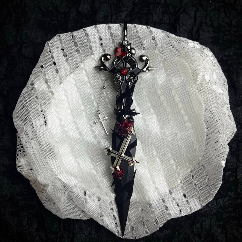 Gothic Red Rose Velvet Thorn Handcrafted Dagger