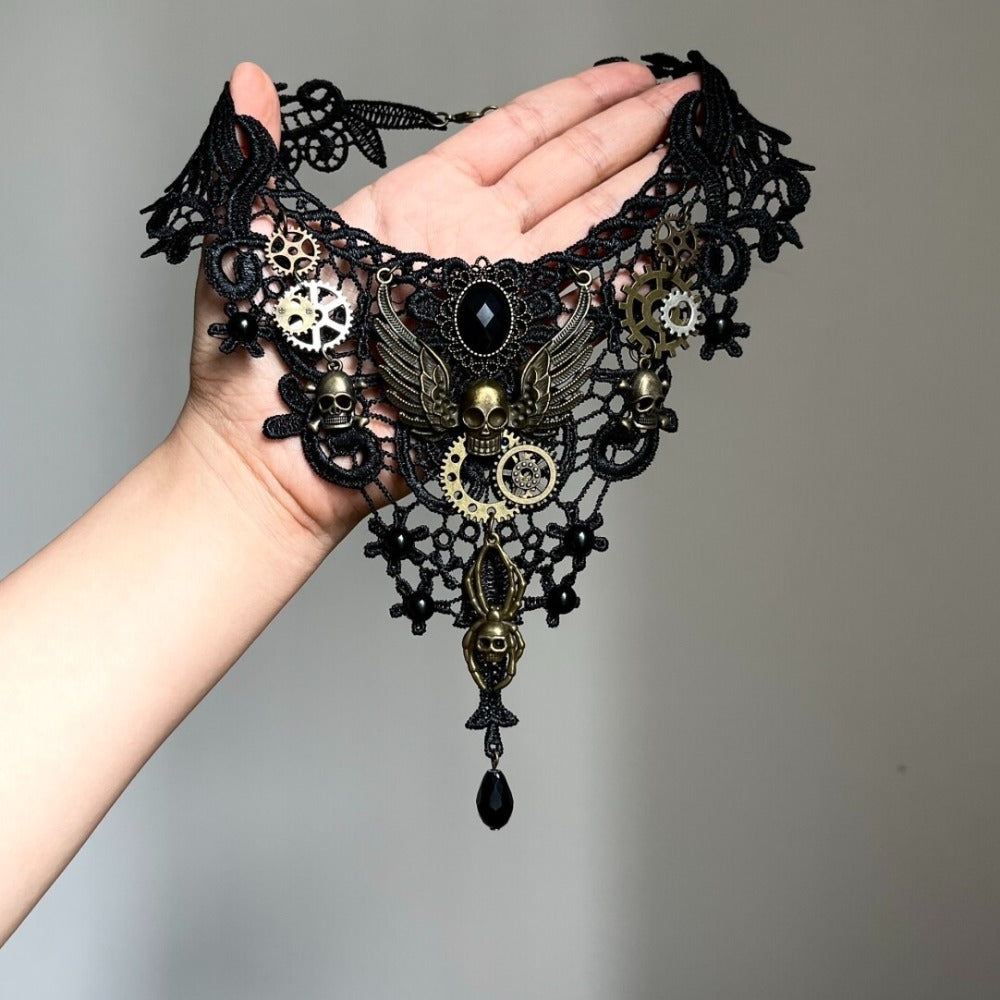 "Hell is Other People" Gothic Lace Pendant Necklace