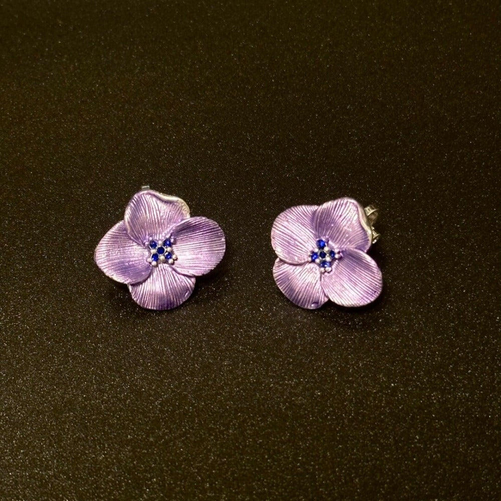 Vintage Purple Enamel Flower Earrings