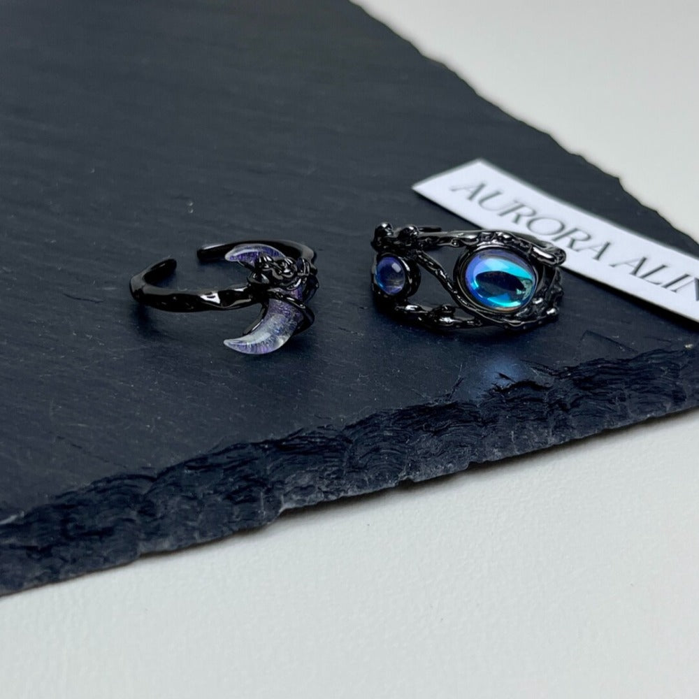 Dark Gothic Zirconia Couple Ring Set