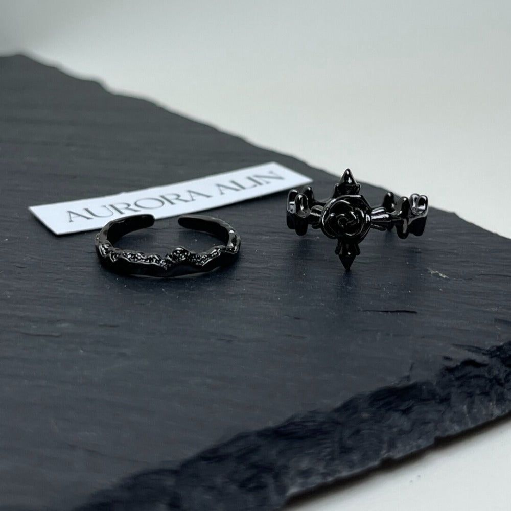 Dark Gothic Zirconia Couple Ring Set