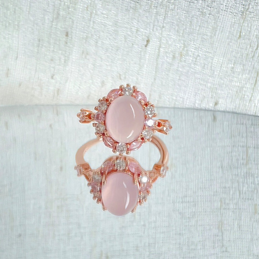 Midsummer Night Pink Chalcedony Cabochon Ring