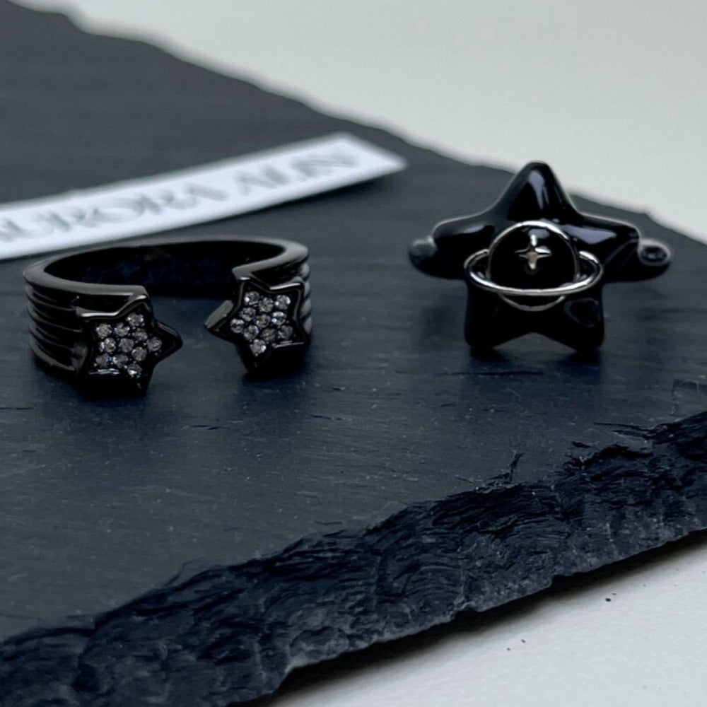 Dark Gothic Zirconia Couple Ring Set