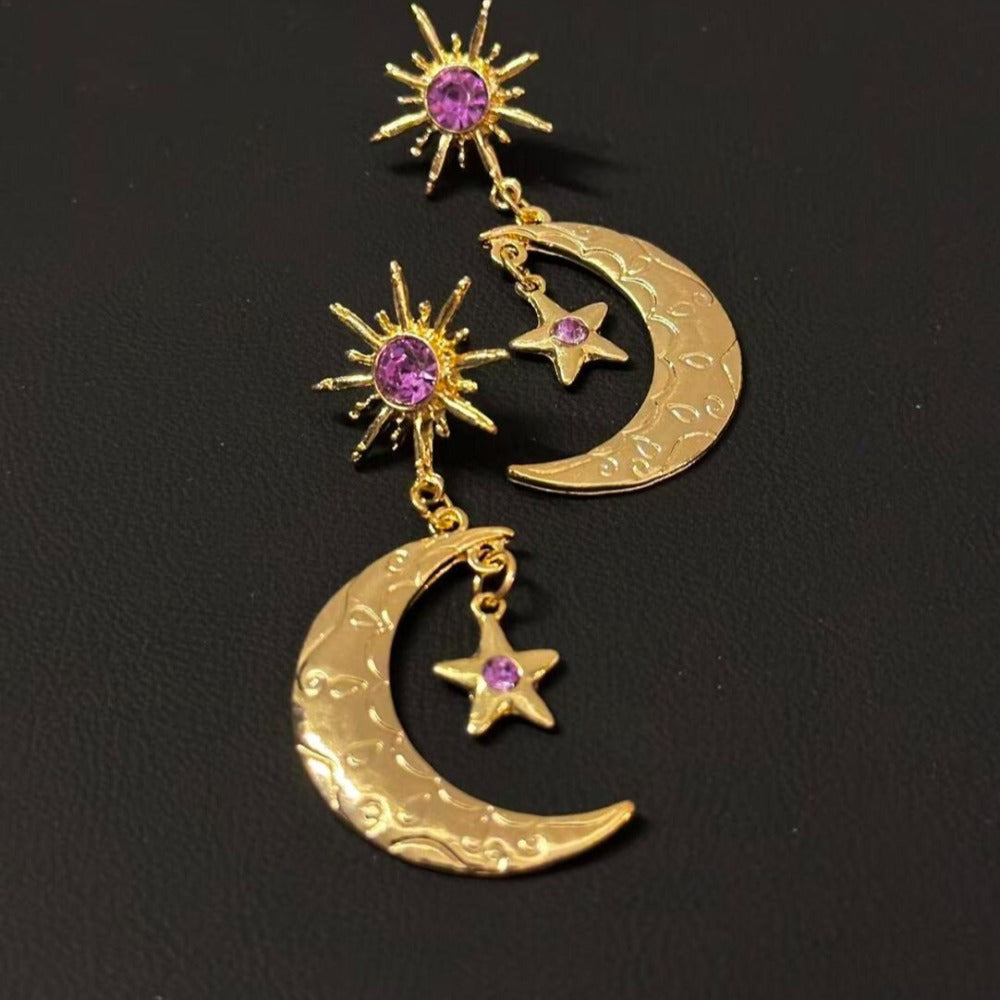 Vintage Star & Moon Luminous Retro Earrings