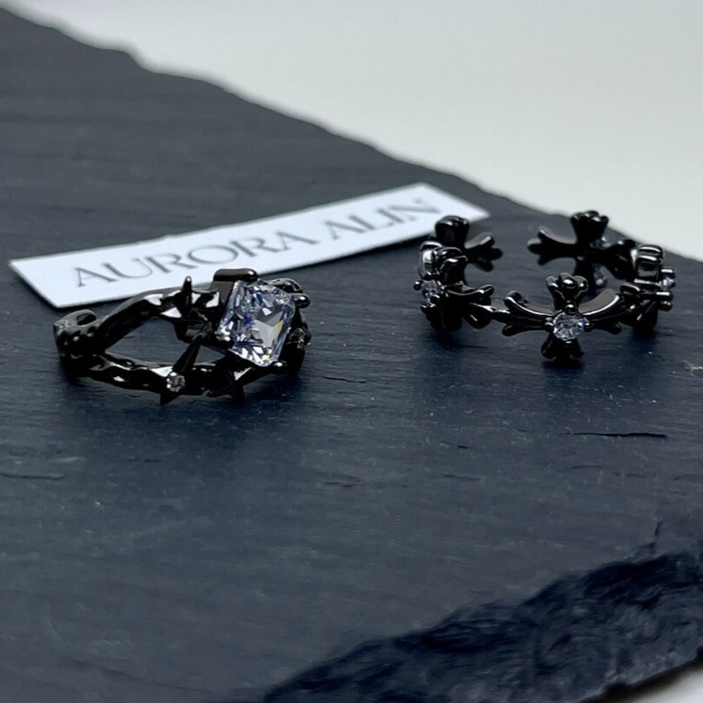 Dark Gothic Zirconia Couple Ring Set
