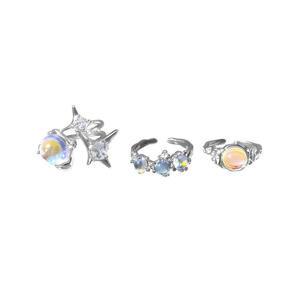 Crystal Moonstone Ring Set