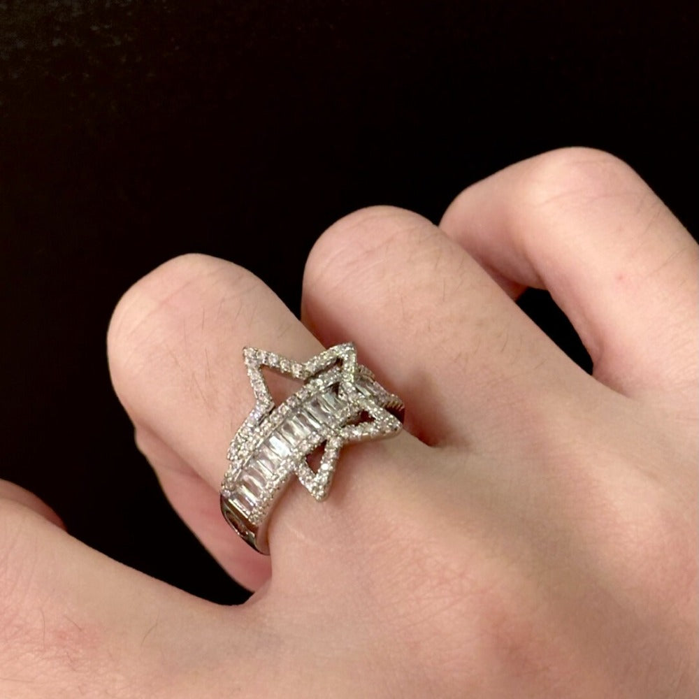 Vintage Open Band Star & Denim Ring