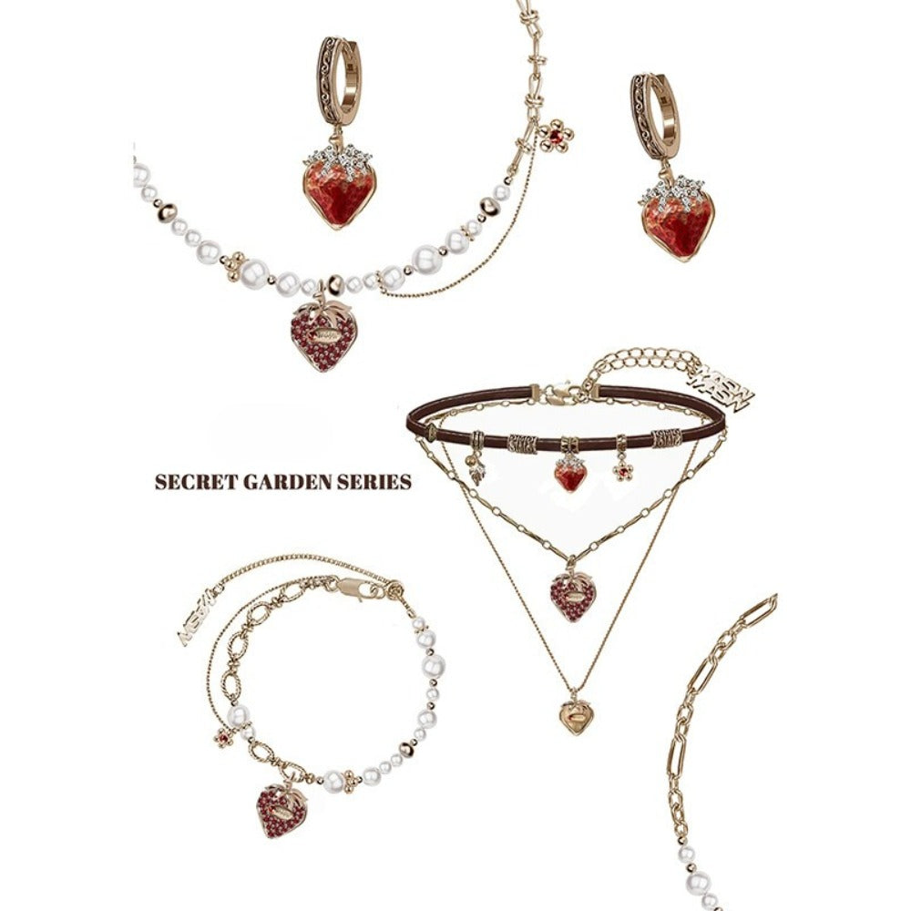 Secret Garden Vintage Crystal Strawberry Necklace