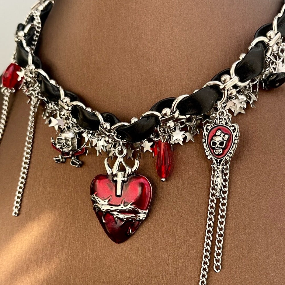 Dark Bone Heart Choker Necklace