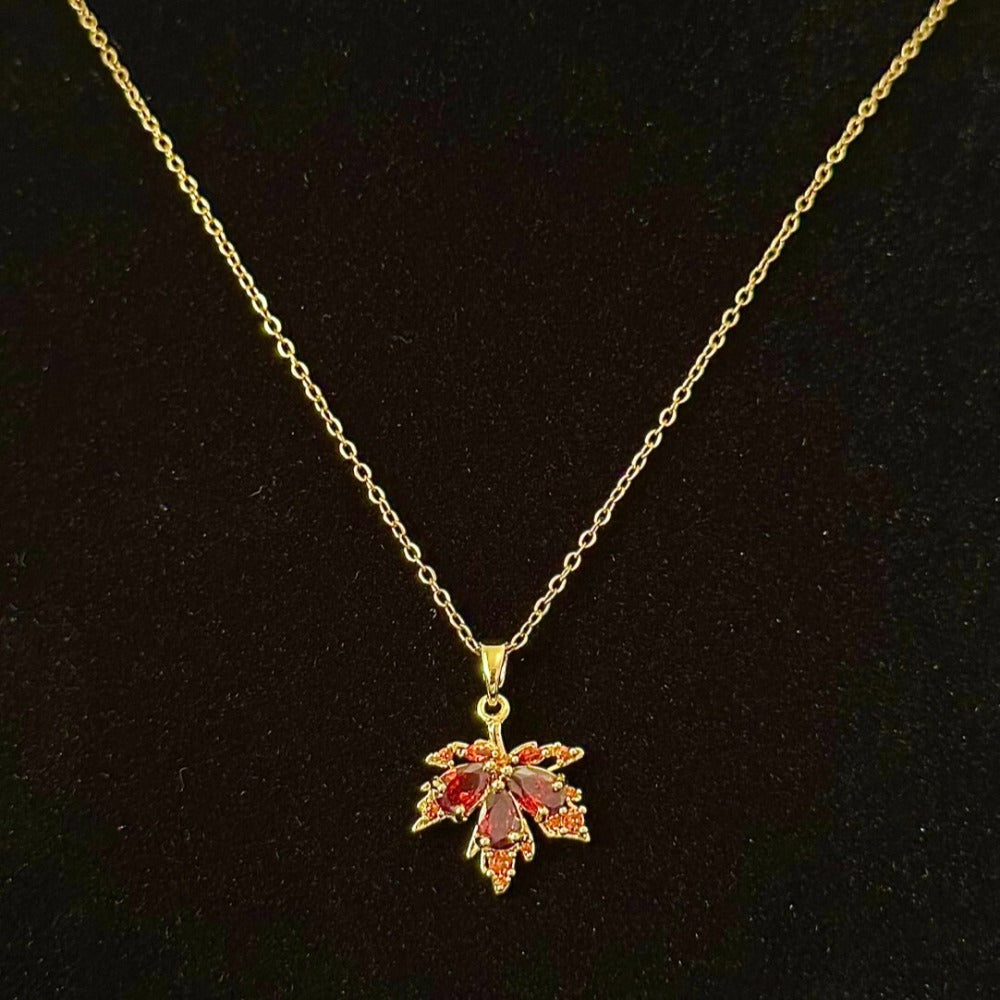 Vintage Red Crystal Maple Leaf Necklace