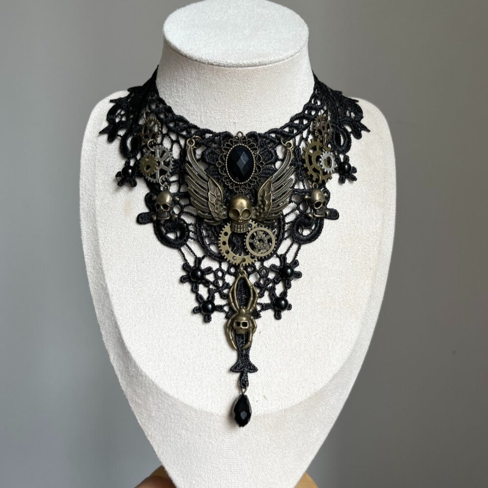 "Hell is Other People" Gothic Lace Pendant Necklace
