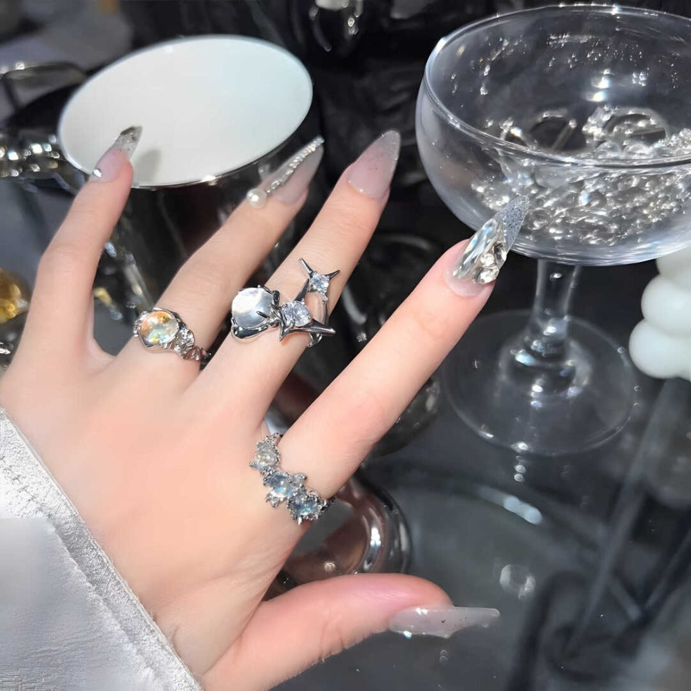 Crystal Moonstone Ring Set