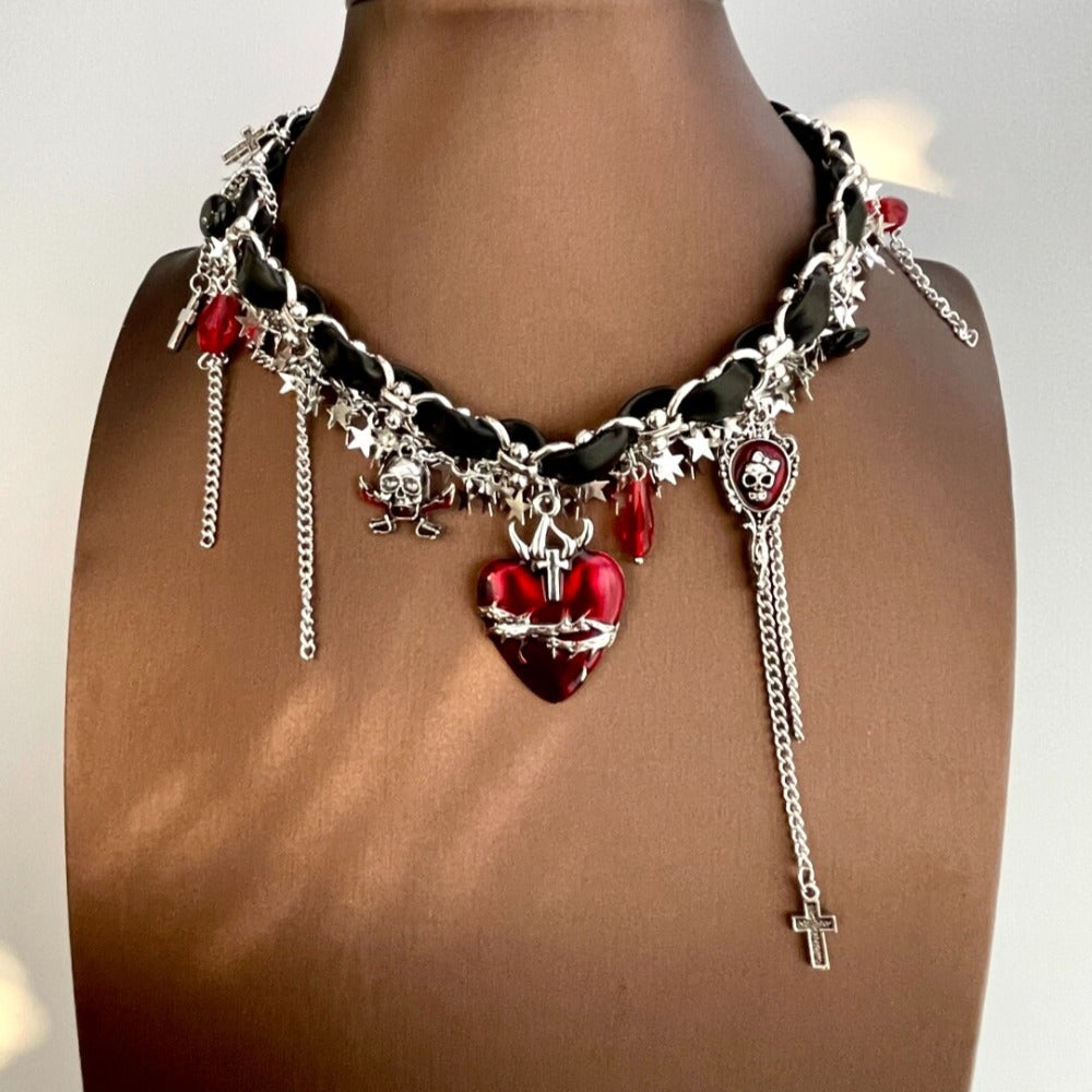 Dark Bone Heart Choker Necklace