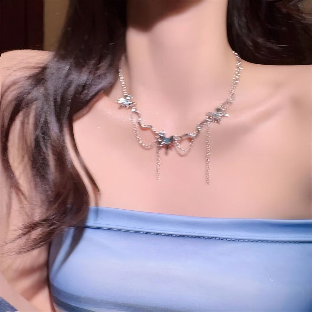 Glacial Butterfly Tassel Splice Collarbone Necklace