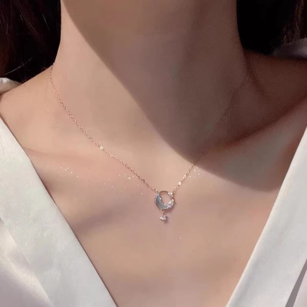 Crescent Moon & Cross Crystal Necklace