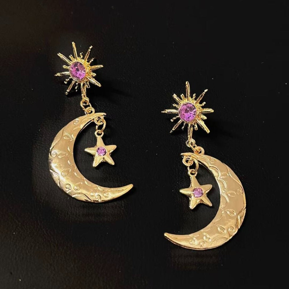 Vintage Star & Moon Luminous Retro Earrings
